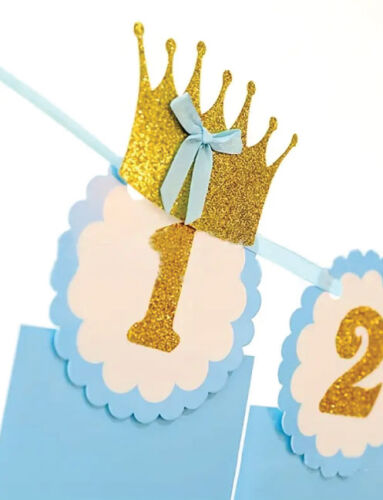 Kağıt Banner 12 Ay Flama Banner Taçlı Mavi - 2