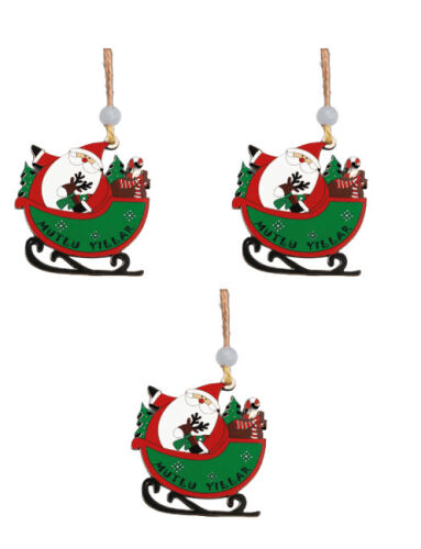Yılbaşı Ahşap Çam Ağacı Süsü Noel Baba Model 3'Lü - 