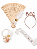 Bride Taç Kuşak Bileklik Yelpaze Kutulu Set - Rose - 1