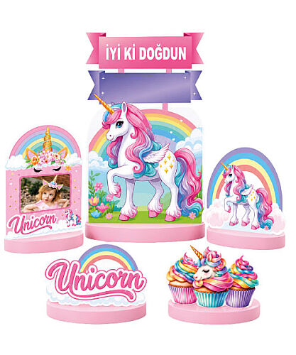 Dekoratif Kişiye Özel Ayaklı Pano Seti Unicorn 5 Parça - 