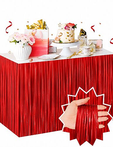 Dekoratif Püsküllü Masa Eteği Mat Kırmızı 1*1 Metre - 