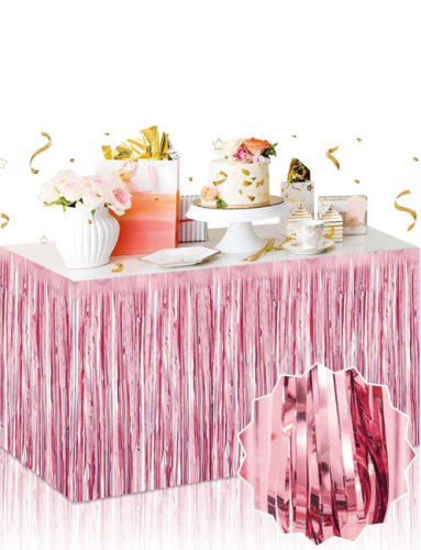 Dekoratif Püsküllü Masa Eteği Parlak Pembe Renk 240x75 Cm - 
