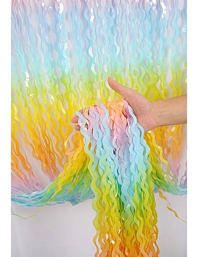 Dekoratif Püsküllü Saçak Perde 1x2 Metre Pastel Dalgalı - 