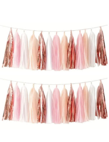 Dekoratif Püsküllü Süs 4.2 Metre 20 Parça Rengarenk Rose Gold - 2
