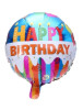 Folyo Balon Yuvarlak Happy Birthday Renkli Gold Yazılı 18 inch - 1