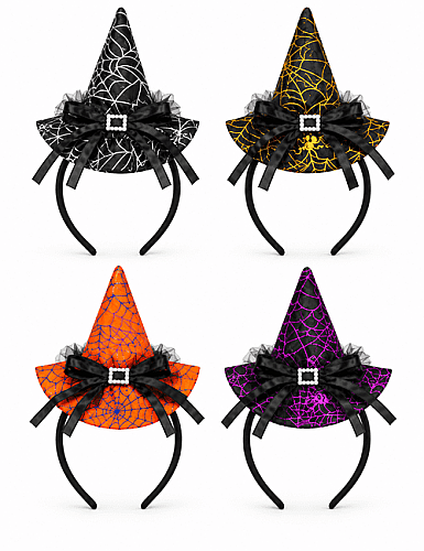 Halloween Taç Mini Cadı Şapkalı Tüllü 12 Parça Karışık - 