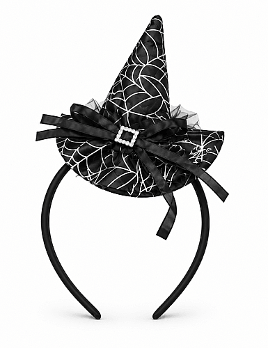 Halloween Taç Mini Cadı Şapkalı Tüllü Siyah Gümüş - 