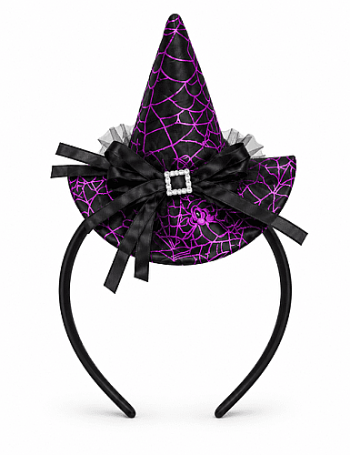 Halloween Taç Mini Cadı Şapkalı Tüllü Siyah Mor - 