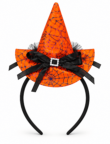 Halloween Taç Mini Cadı Şapkalı Tüllü Turuncu - 