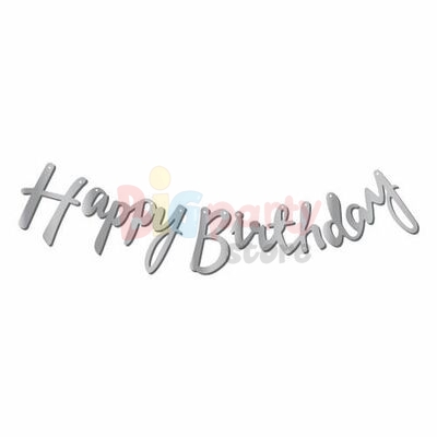 Kaligrafi Banner Happy Birthday Gümüş - 2