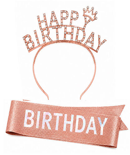 Happy Birthday Taşlı Taç Kuşak Set Rose - 