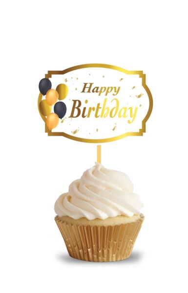 Kürdan Happy Birthday Varak Baskılı Beyaz Zemin 10 Parça - 3