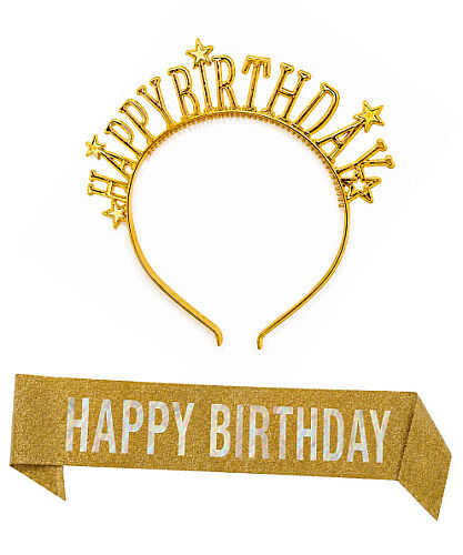 Happy Birthday Yıldızlı Taç Kuşak Set Altın - 