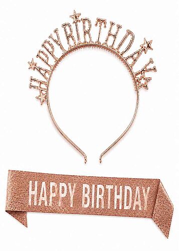 Happy Birthday Yıldızlı Taç Kuşak Set Rose - 