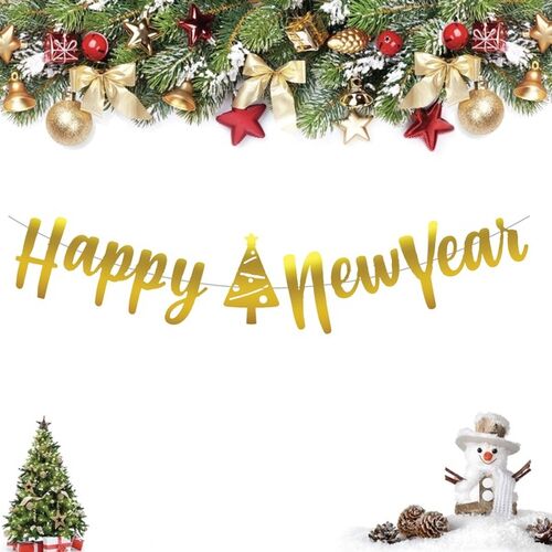 Yılbaşı Kaligrafi Banner Happy New Year Gold - 