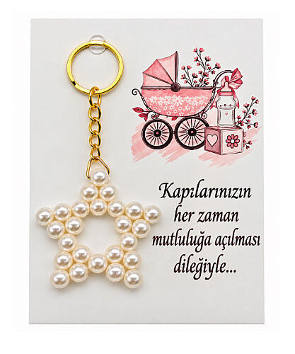 Hediyelik Anahtarlık İnci Yıldızlı Pembe Bebek Arabalı Model 25 Parça - 