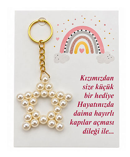 Hediyelik Anahtarlık İnci Yıldızlı Pembe Gökkuşağı Model 25 Parça - 