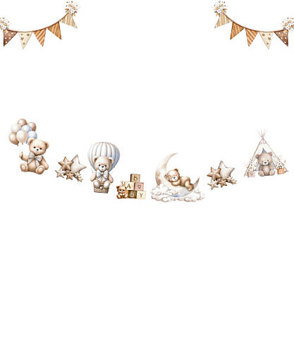 Kağıt Banner Figürlü Teddy Bear Temalı 7 Parça - 2