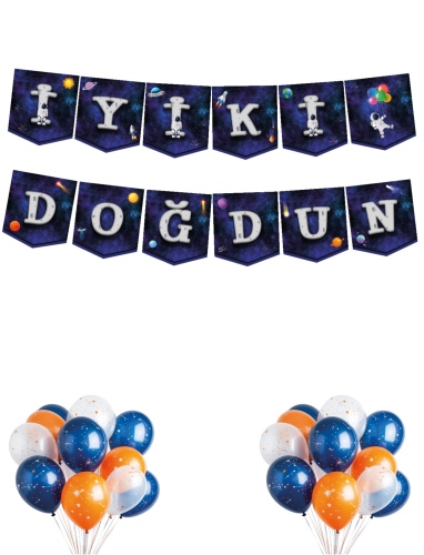 Kağıt Banner Temalı İyiki Doğdun Uzay Banner - 2