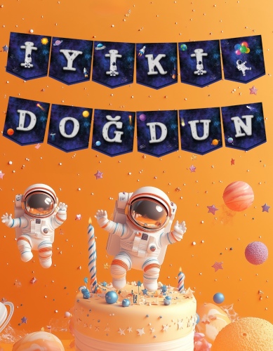 Kağıt Banner Temalı İyiki Doğdun Uzay Banner - 3