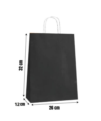 Kağıt Çanta Büklüm Sap 26x32x12 Cm Siyah 25'li - 2