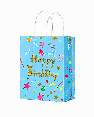 Kağıt Çanta Büklüm Sap 12x15x6 Happy Baskılı 25 Parça Mavi - 