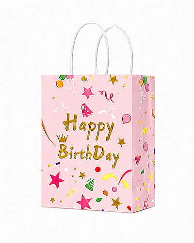 Kağıt Çanta Büklüm Sap 12x15x6 Happy Baskılı 25 Parça Pembe - 