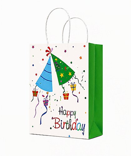 Kağıt Çanta Büklüm Sap 15x22x8 Happy Şapkalı Baskılı 25 Parça - 