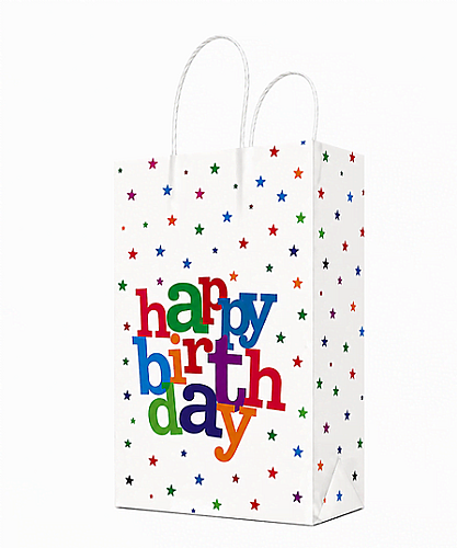 Kağıt Çanta Büklüm Sap 15x22x8 Happy Yıldız Baskılı 25 Parça - 