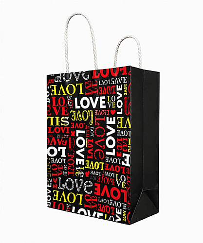 Kağıt Çanta Büklüm Sap 16x21x8 Love Baskılı 25 Parça - 