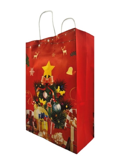 Kağıt Çanta Büklüm Sap 26x32x12 Yılbaşı Baskılı 25 Parça - 