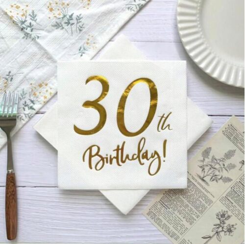 Kağıt Peçete Varak baskılı 30 Birthday Beyaz 20 Parça - 2