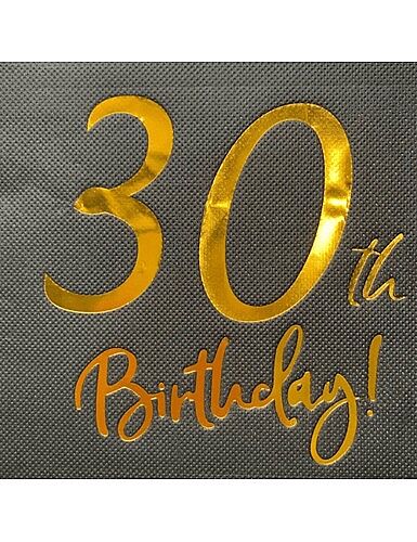 Kağıt Peçete Varak baskılı 30 Birthday Siyah 20 Parça - 