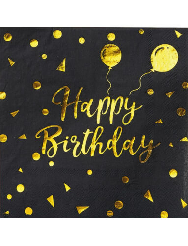 Kağıt Peçete Varak baskılı Happy Birthday Siyah 20 Parça - 