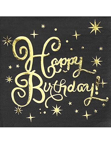 Kağıt Peçete Varaklı Happy Birthday Siyah Altın baskılı 20 Parça - 