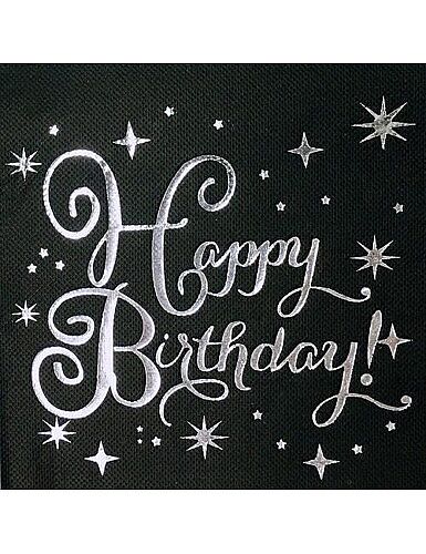 Kağıt Peçete Varaklı Happy Birthday Siyah Gümüş baskılı 20 Parça - 