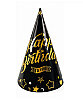 Kağıt Şapka Varaklı Happy Birthday Temalı Siyah 6 Parça - 1