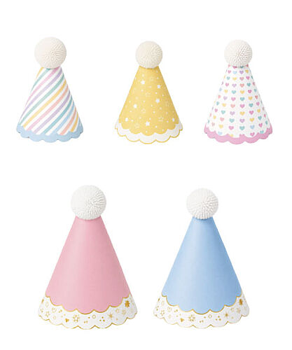 Kağıt Şapka Mini Ponponlu 5'li Makaron Varaklı Kalpli - 2
