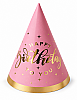 Kağıt Şapka Varaklı Happy Birthday Temalı Pembe 6 Parça - 1