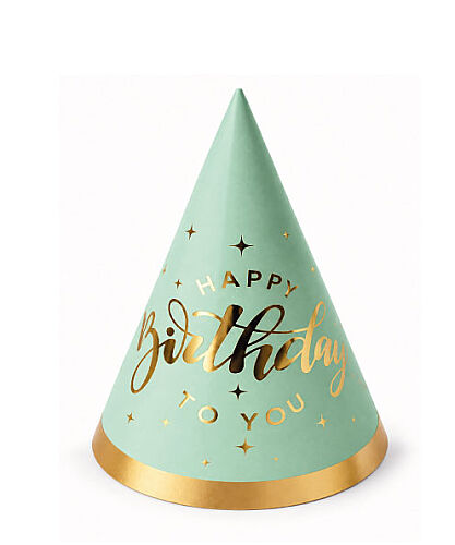 Kağıt Şapka Varaklı Happy Birthday Temalı Su Yeşili 6 Parça - 