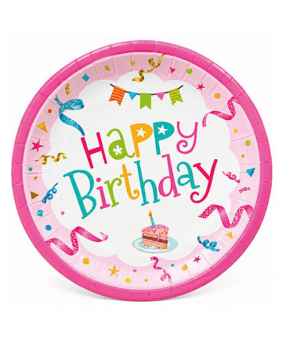 Karton Tabak Happy Birthday Pembe 23 Cm 8 Parça - 
