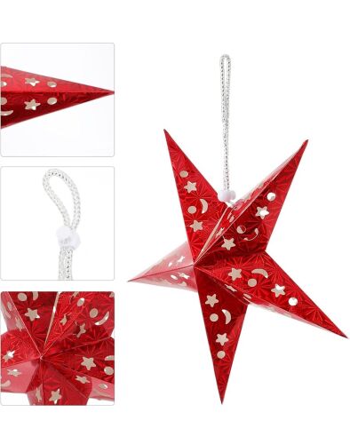 Tavan Süsü Karton Yıldız 3D Helogramlı 30 Cm Kırmızı - 2