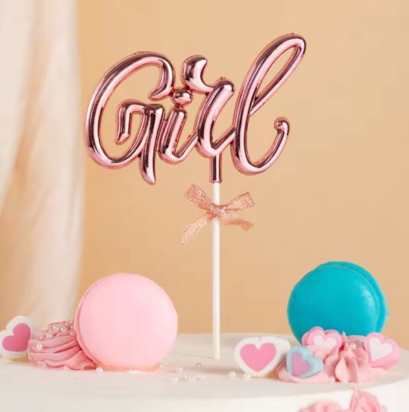 Krom Renk Pasta Üstü Çubuklu Süs Girl Pembe - 2
