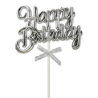 Krom Renk Pasta Üzeri Çubuklu Happy Birthday Kürdan Gümüş - 2