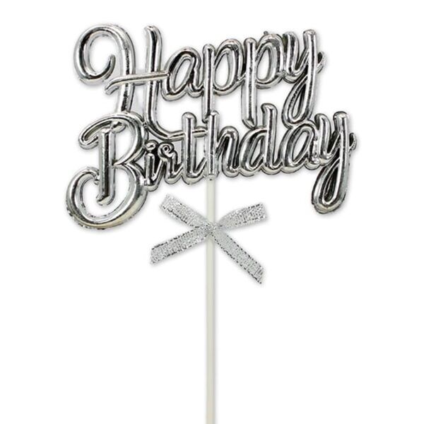 Krom Renk Pasta Üzeri Çubuklu Happy Birthday Kürdan Gümüş - 2
