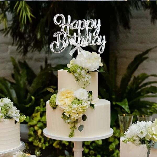 Krom Renk Pasta Üzeri Çubuklu Happy Birthday Kürdan Gümüş - 3
