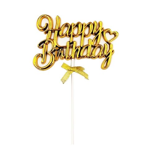 Krom Renk Pasta Üzeri Çubuklu Happy Birthday Kürdan Gold - 2