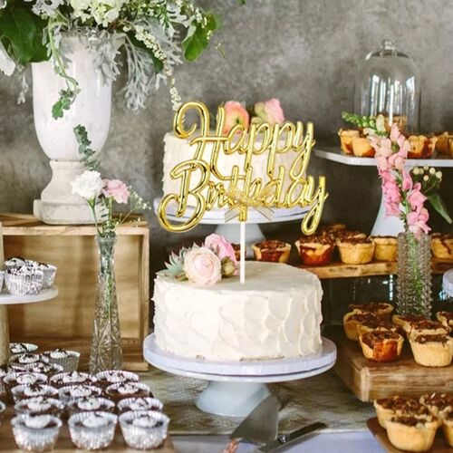 Krom Renk Pasta Üzeri Çubuklu Happy Birthday Kürdan Gold - 3