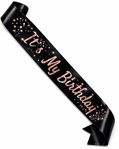 Kuşak Saten Varaklı İts My Birthday Siyah Üzeri Rose Gold Baskılı - 