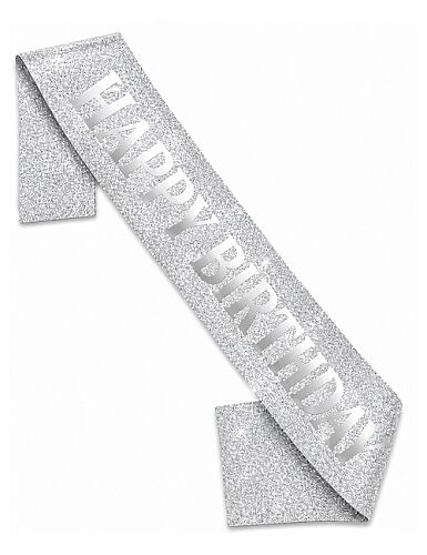 Kuşak Simli Happy Birthday Gümüş Üzeri Gümüş - 
